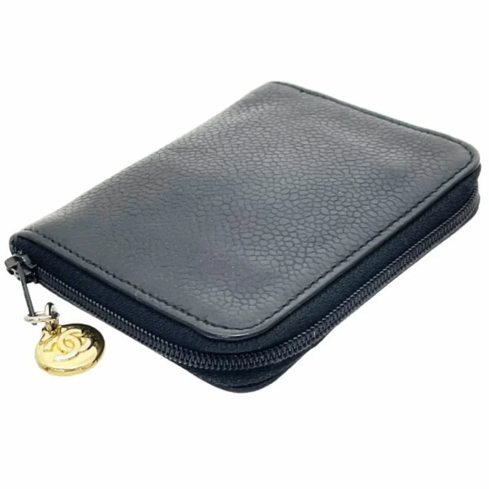 CHANEL Black Caviar Leather Logo Wallet